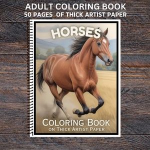 Horses - Spiral Bound Adult Coloring Book - Thick Artist Paper 50 pgs